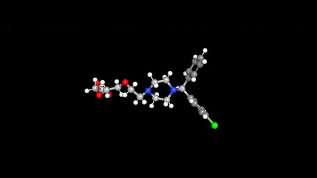 Cetirizine Zyrtec Allergy Medicine 3D Animation Rotating Molecular Structure Seamless Loop Alpha Transparent Background 4K Scientific Concept