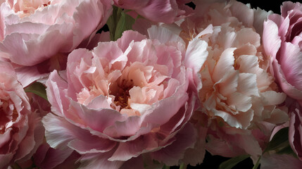 Fototapeta premium The decoration is filled with dark pink peonies, perfect for a wedding ceremony and a romantic atmosphere with soft lighting