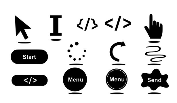 A set of modern computer interface icons in a flat design style