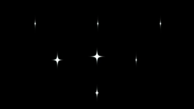 Twinkle sparkling stars shine animation, vector doodle style blinking stars, glowing sparkle FX, transparent alpha channel background, glitter stars overlay animation on black screen 4K