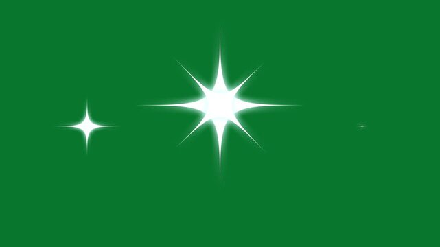 Twinkling stars animation with fast glitter line motion, cartoon blinking stars, flat vector sparkle FX, glowing light trails, 2D twinkle effect overlay on green screen background