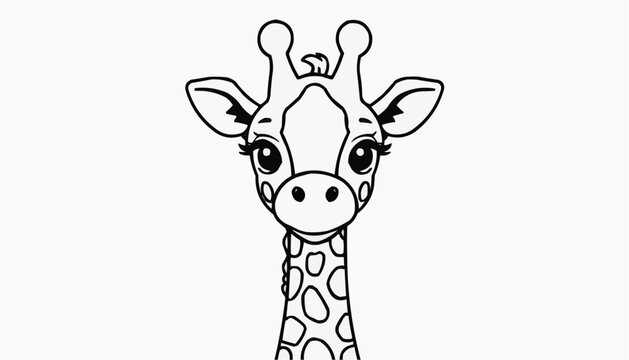 Cartoon giraffe illustration with cute head big eyes eyelashes spots and child friendly design