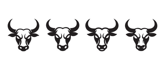 Obraz premium Row of Stylized Bull Head Vector Icons in Black and White, Symbolizing Power and Determination.