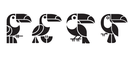 Fototapeta premium Minimalist Black Toucan Icons Collection on White Background for Modern Branding and Digital Design.