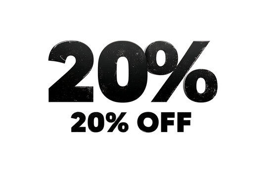 A large black discount sign with 20 percent off written on a plain white background