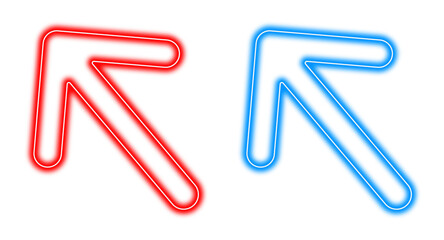 Fototapeta premium Glowing Red and Blue Neon Arrows Pointing Up Left for Gaming UI, Navigation Direction Indicator on Transparent Background