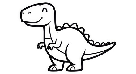 Obraz premium A charming and simple black and white outline drawing of a friendly cartoon dinosaur standing on two legs, designed for a coloring book page with thick clean lines isolated on a plain white.