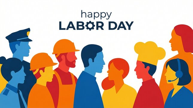 Labor day banner. Modern design. People of different professions together