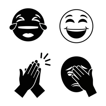 Black and white laughing emoticon faces.