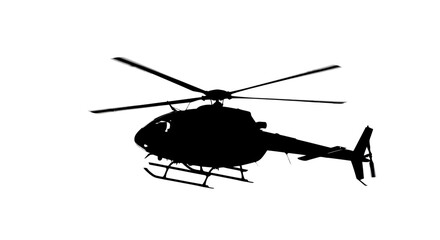 Fototapeta premium Silhouette of a helicopter flying in the air with rotors spinning