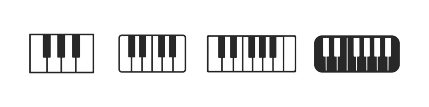 Collection of stylized piano keyboard icons in black and white