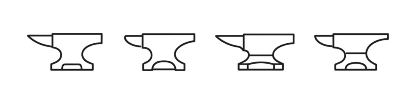 Collection of four distinct anvil icons in a clean, minimalist line art style