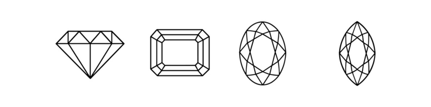 Collection of four distinct gemstone cuts displayed as line art icons