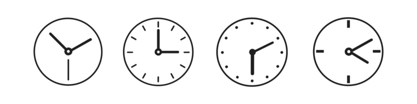 Collection of four minimalist clock faces showing different times