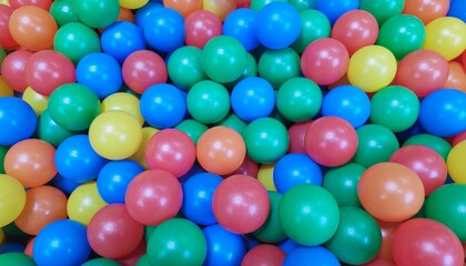 Obraz premium Close-up of a vibrant and playful texture created by a multitude of colorful plastic balls, ideal for fostering imaginative children's play and cheerful recreational activities