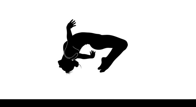 Silhouette of a woman in a dynamic breakdancing pose