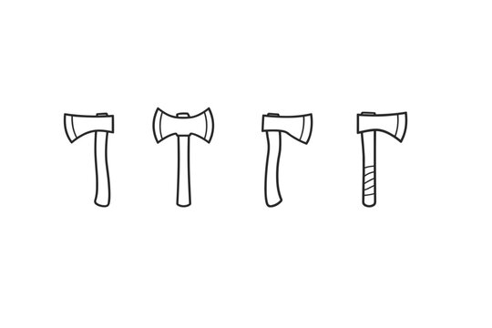 Collection of four different axe icons in a simple line art style