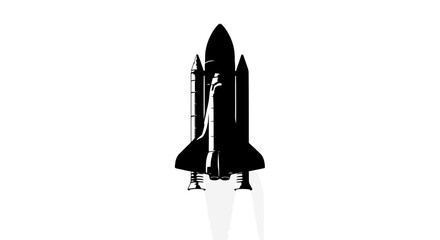 Fototapeta premium Black silhouette of a rocket ship with multiple boosters