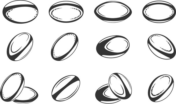 Rugby ball silhouette collection, Rugby ball clipart, Rugby ball vector bundle.