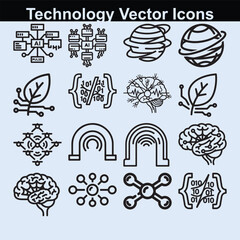 Obraz premium Technology vector icons including human brain and programming code and wireless signals art.