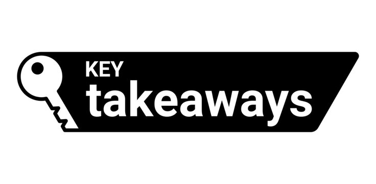 Key takeaways text sign with key icon. Business summary and presentation graphic. Important information, educational concept and report highlight for professional communication. Vector illustration
