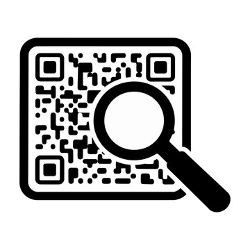 Vector icon featuring a qr code being scanned by a magnifying glass
