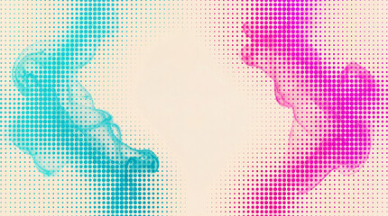 Fototapeta premium Minimal Halftone Smoke Dot Background with Blue and Pink Gradient, Modern Retro Poster Frame, Pop Art Urban Banner Design