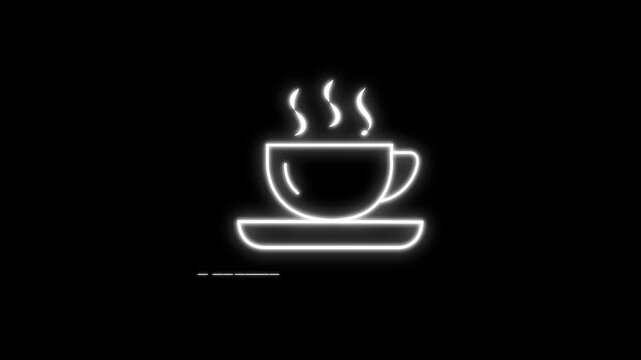 Digital illustration vector Hot drink white glowing coffee cup with saucer and steam minimalist beverage symbol.