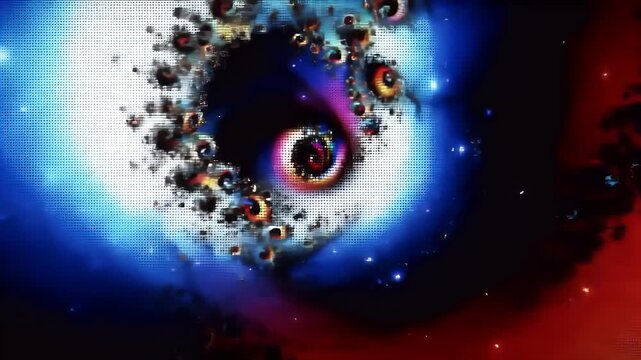 Vibrant cosmic scene with swirling colorful galaxies and stars exploding in space