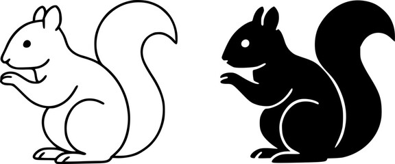 Squirrel illustration icon, outline and silhouette, for animal or wildlife symbol design © Nurhalimah