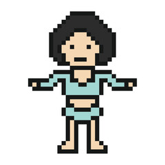 Fototapeta premium Cartoon woman in swimming suit bikini 2 piece beach summer time with 8 bit,swim,swimsuit,pool.