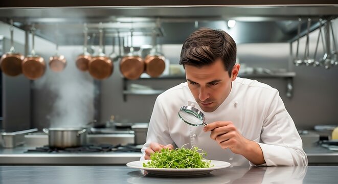 Chef tasting food in kitchen.