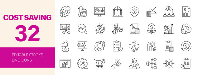Cost Saving icon set. Editable line icons. Vector illustration.