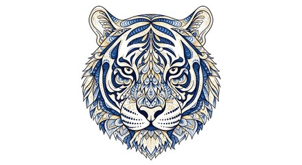 Obraz premium A vibrant illustration of a tiger's face with intricate blue and gold patterns