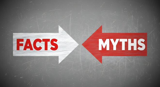 Facts versus Myths Concept with Arrows on Chalkboard Background
