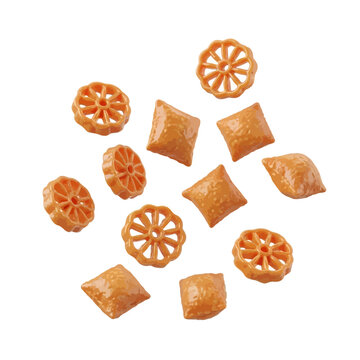 Delicious traditional Sri Lankan Avurudu Kavili snacks arranged on a white background, perfect for Sinhala and Tamil New Year celebrations, offering ample copy space