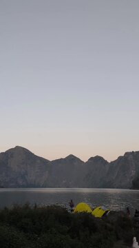 Scenic View of Camping at Segara Anak Lake Mount Rinjani
