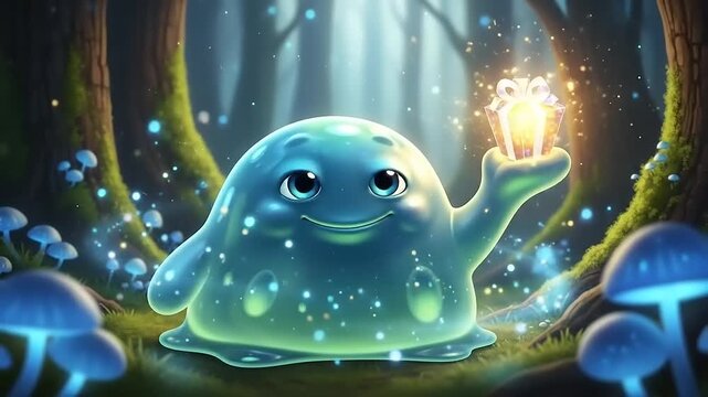 Glowing Smiling Creature Holding Light.