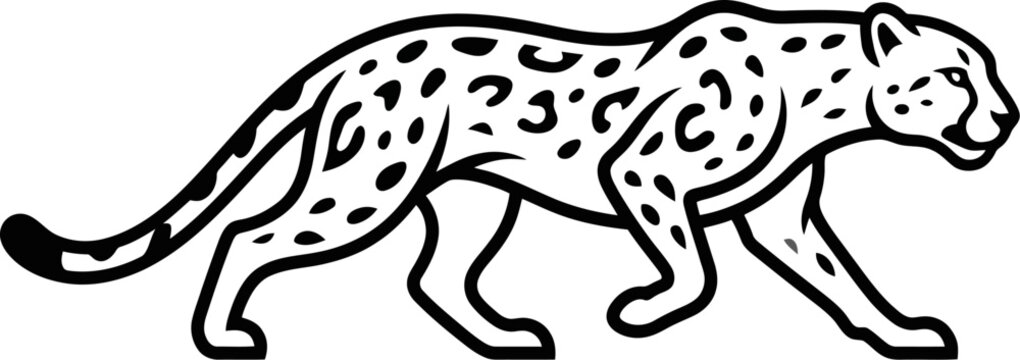 Spotted leopard walking silhouette in a minimalist graphic style