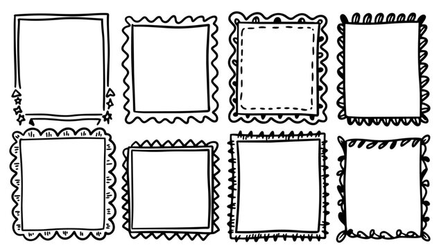 Hand drawn doodle vector set of border doodles in fun sketchy ink pen style with clean black outlines isolated on white background
