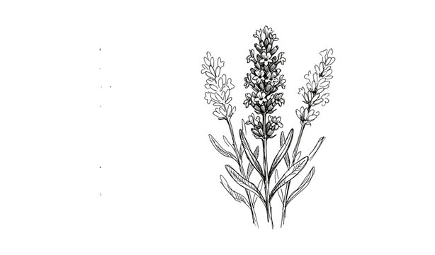 Black and white lavender illustration with detailed botanical features