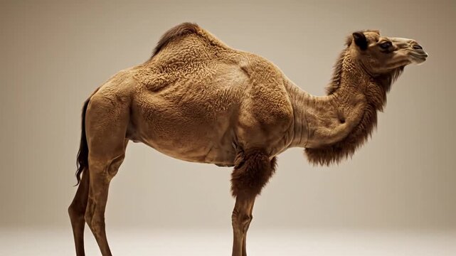 Majestic Dromedary Camel Standing Profile Studio Portrait, Desert Animal