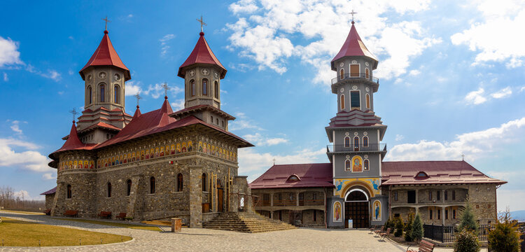Landscape with the monastery of Saint Mina in Rosiori village, Suceava county - Romania