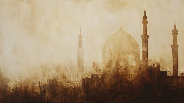 Majestic silhouette of a grand mosque at dusk with soft hues creating a serene atmosphere Generative AI