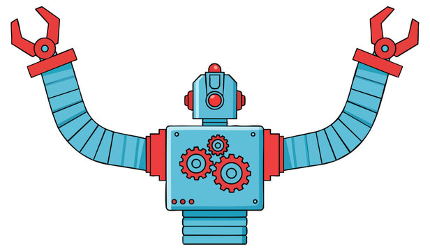 Vintage Blue Robot with Flexible Arms and Mechanical Claws Vector