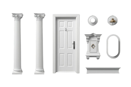 White classic architectural elements set on transparent background