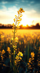 Obraz premium Rapeseed flower yellow blossom field sunset sunlight nature summer landscape outdoor agriculture vibrant scene