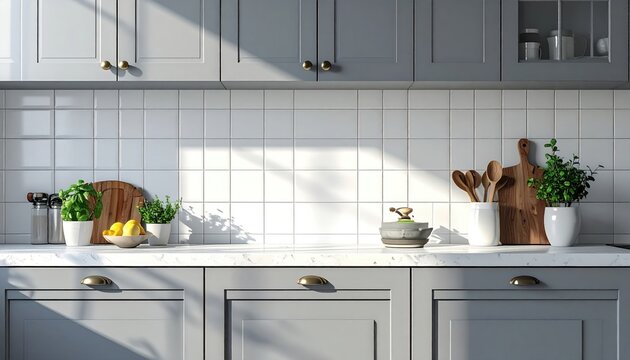 A luxury modern kitchen interior features a contemporary design with wood cabinets, a sleek counter with a sink and stove, and an elegant table in a new domestic home apartment room