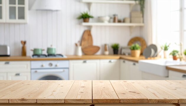 A luxury modern kitchen interior features a contemporary design with wood cabinets, a sleek counter with a sink and stove, and an elegant table in a new domestic home apartment room