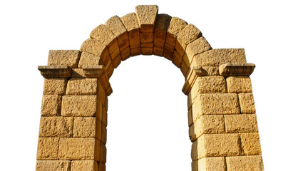 Fototapeta premium Isolated historic stone archway with rugged textured blocks, ancient architectural structure